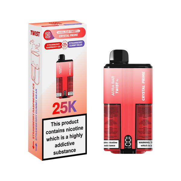 Crystal prime twist 25000 puff strawberry raspberry ice strawberry gummy bear flavour