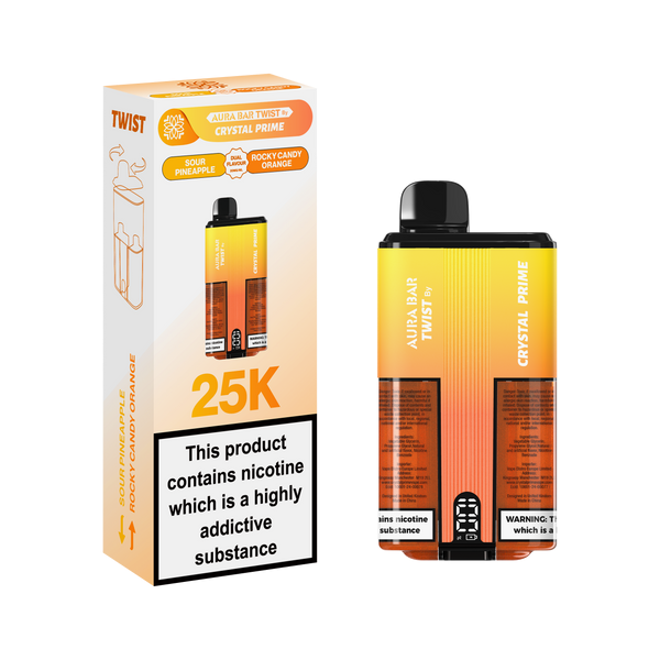 Crystal prime twist 25000 puff Sour_Pineapple-Rocky_Candy orange flavour