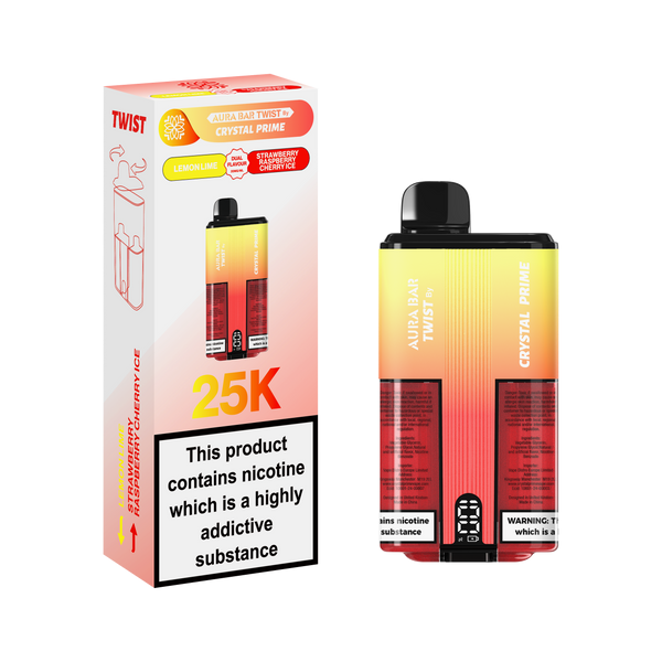 Crystal prime twist 25000 puff lemon lime strawberry raspberry cherry ice flavour