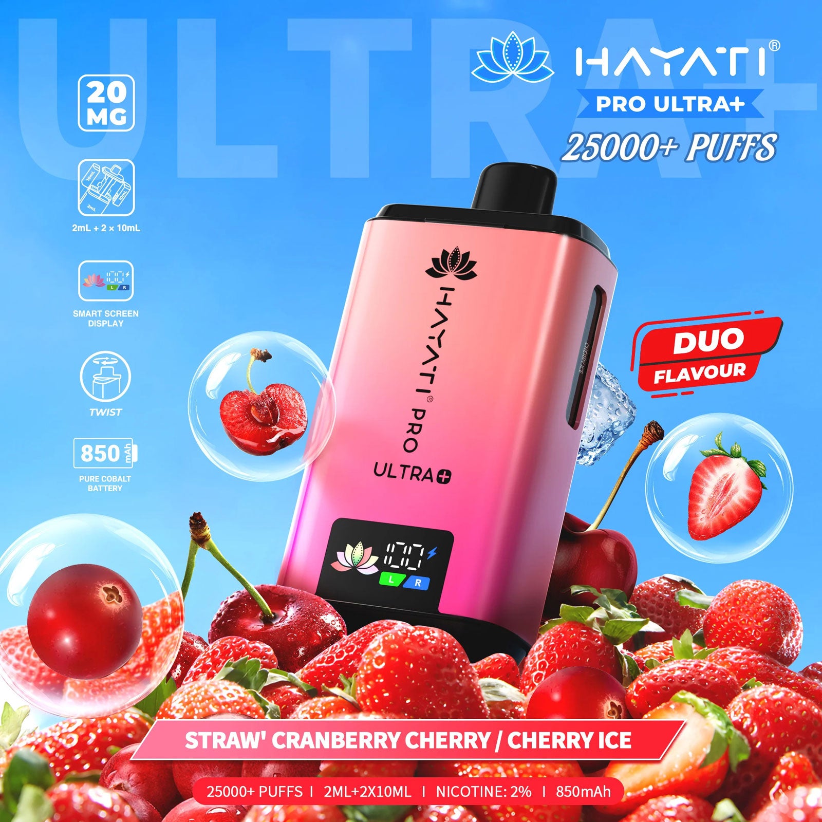 Hayati Pro Ultra Plus 25000 Prefilled Pod Kit Straw' Cranberry Cherry / Cherry lce