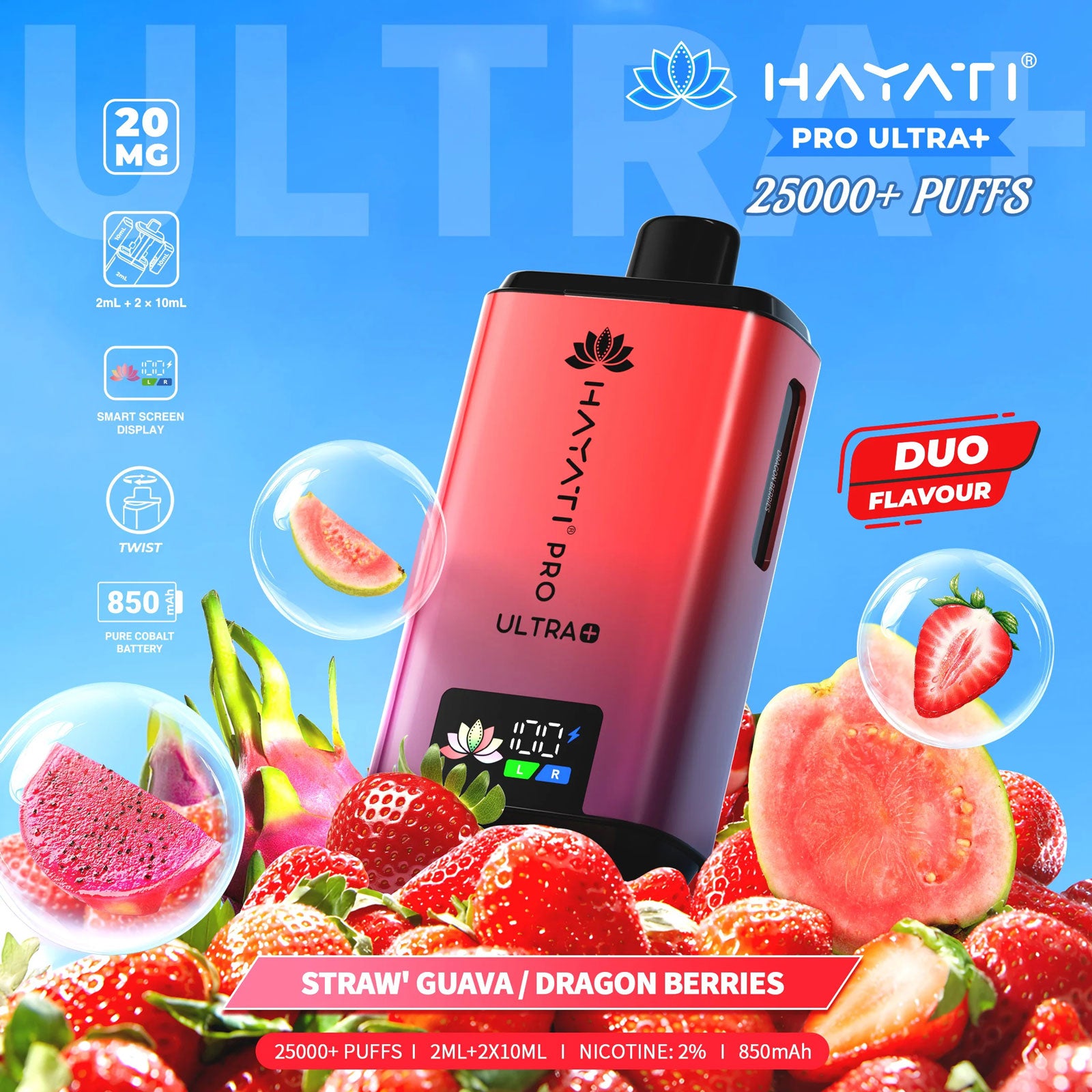 Hayati Pro Ultra Plus 25000 Prefilled Pod Kit Straw' Guava / Dragon Berries