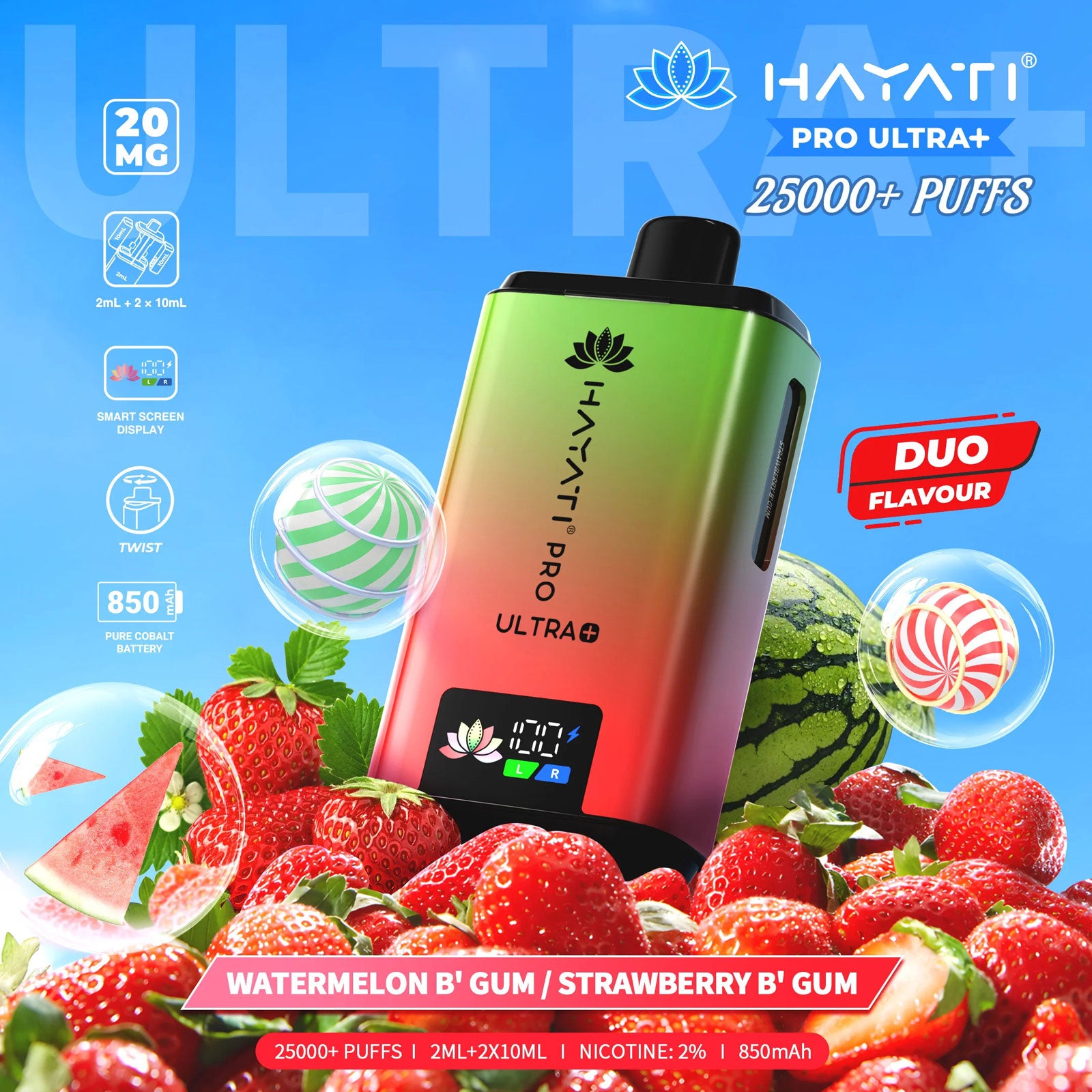 Hayati Pro Ultra Plus 25000 Prefilled Pod Kit Watermelon B' Gum / Strawberry B' Gum
