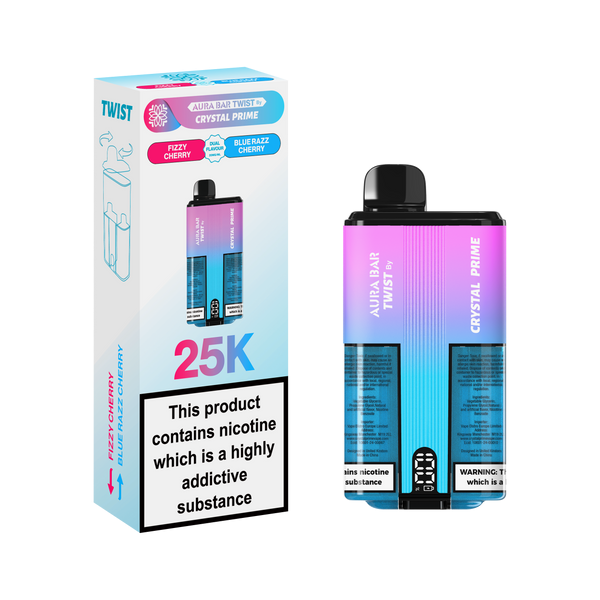 Crystal prime twist 25000 puff fizzy cherry blue razz cherry flavour