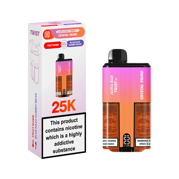 Crystal prime twist 25000 puff fruit bomb blue razz gummy bear flavour