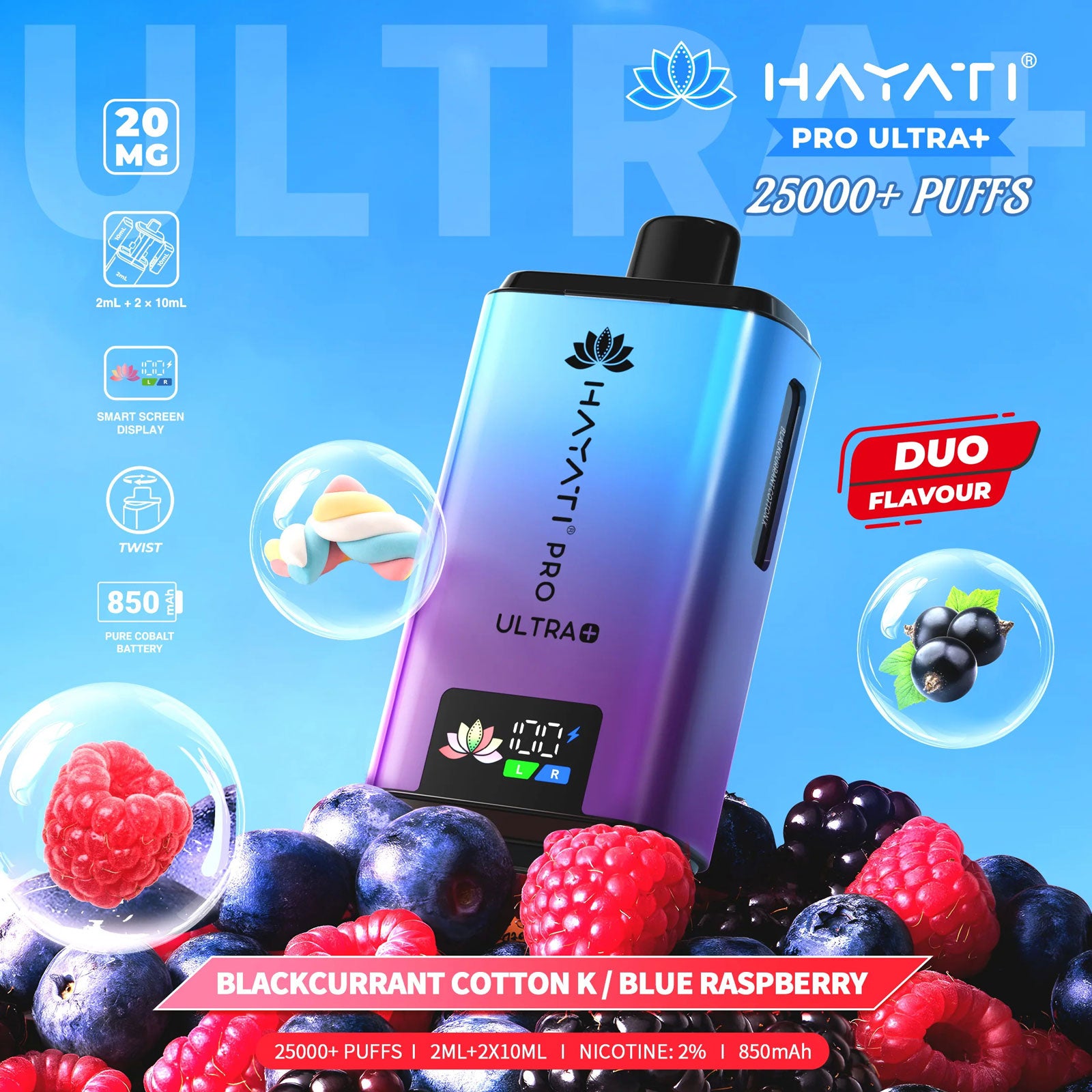 Hayati Pro Ultra Plus 25000 Prefilled Pod Kit Blackcurrant Cotton K / Blue Raspberry