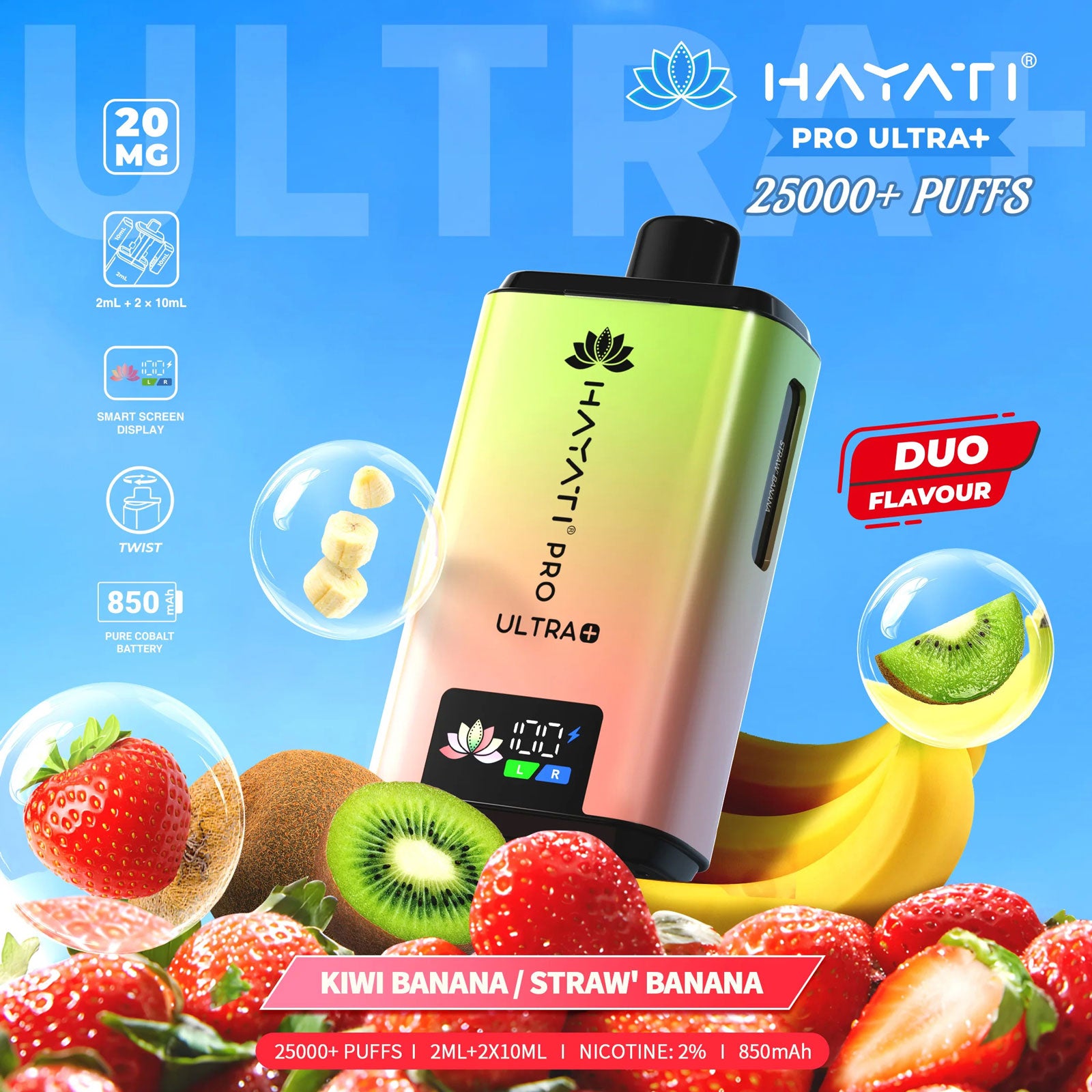 Hayati Pro Ultra Plus 25000 Prefilled Pod Kit Kiwi Banana / Straw' Banana