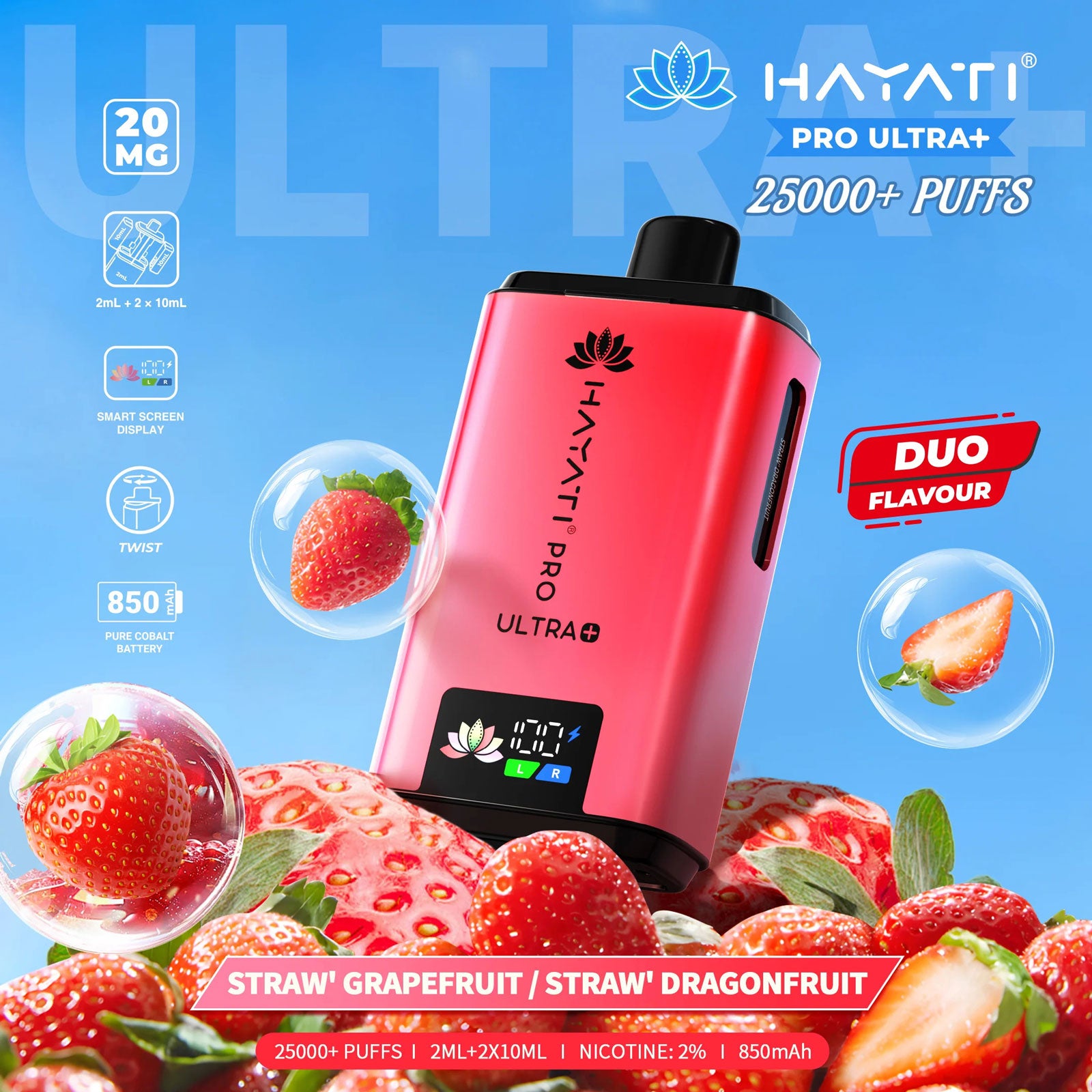 Hayati Pro Ultra Plus 25000 Prefilled Pod Kit Straw' Grapefruit / Straw' Dragon fruit